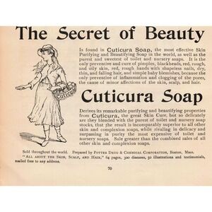 Antique 1892 Cuticura Soap Advertisement Print The Secret‎ of Beauty Vintage